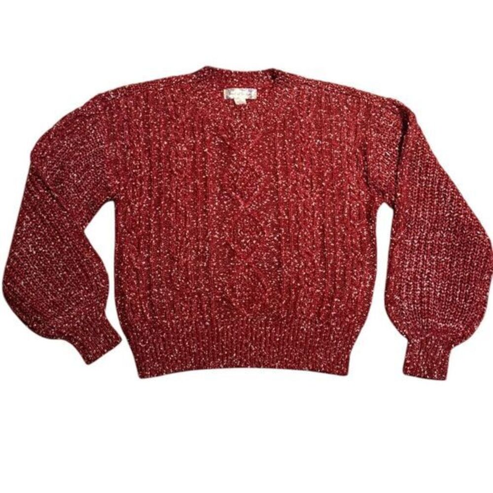 Band of‎ the Free Cable Knit Sweater Wine Red White Marbled Extra Small